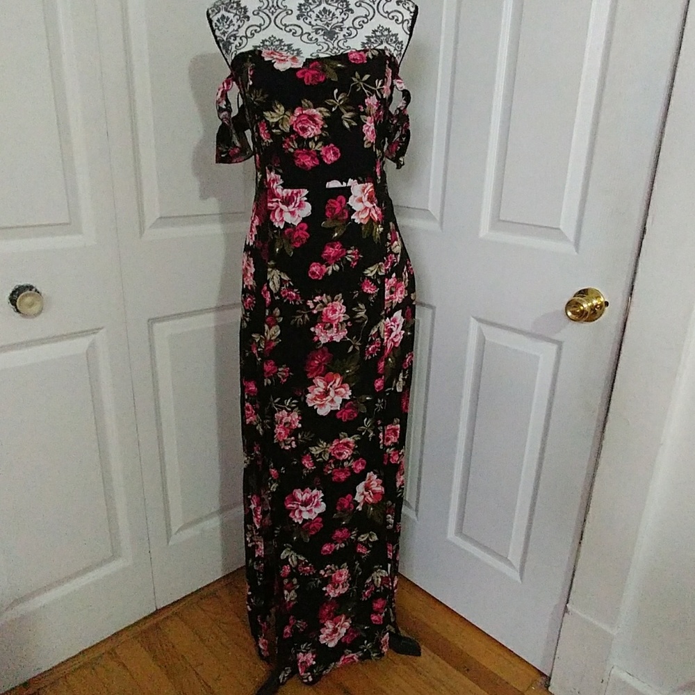 Ladies Large Blank Pink Floral off Shoulder Dress